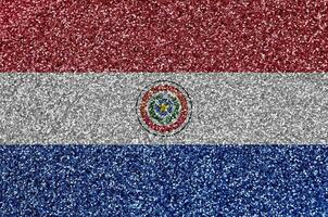 Paraguai bandeira retratado em muitos pequeno brilhante lantejoulas. colorida festival fundo para festa foto