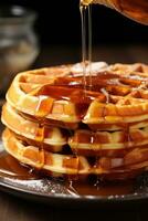 clássico e fofo Belga waffle com xarope foto