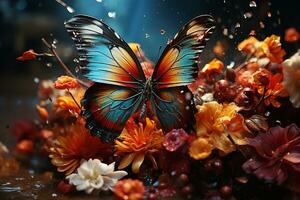 uma grupo do incontáveis borboletas esvoaçou entre a flores ai generativo foto