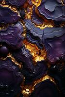 abstrato hipnótico ilusão do ouro lava sobre ametista cores. ai generativo foto