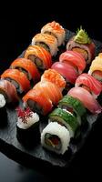 Sushi - elegante, lindo, fresco, japonês culinária arte foto