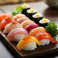 Sushi - elegante, lindo, fresco, japonês culinária arte foto