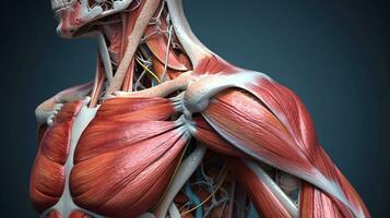 humano anatomia detalhe do ombro. ai generativo foto