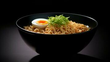 umami delícias, uma gosto do do japão melhor dentro uma Preto tigela do ramen. generativo ai foto