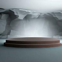 uma moderno mínimo subterrâneo esvaziar estágio, círculo Preto futurista pódio produtos mostrar, 3d Renderização, 32 mil, ótimo detalhe, Alto qualidade. generativo ai foto
