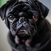 uma Preto pug cachorro com uma Preto nariz e Castanho olhos isto generativo ai foto