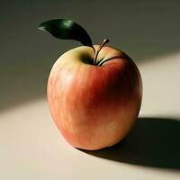 a maçã com uma folha em Está haste e uma folha em a lado generativo ai foto