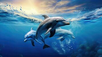 golfinhos natação dentro a azul oceano , golfinhos habitando Mikurajima dentro Tóquio foto