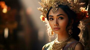 lindo jovem balinesa mulher dentro tradicional roupas foto