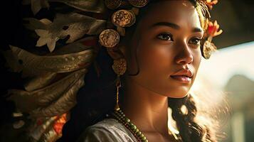 lindo jovem balinesa mulher dentro tradicional roupas foto