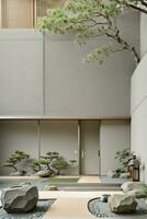 3d render minimalista do japonês quarto do zen jardim foto