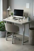 mínimo casa escritório escrivaninha configuração com cinzento neutro cores foto