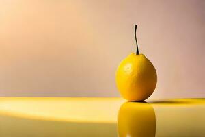 limão fruta Como gotejamento arte dentro uma colorida amarelo fundo foto