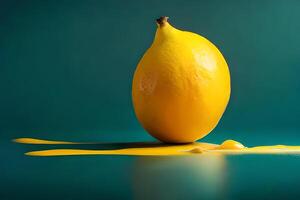 limão fruta Como gotejamento arte dentro uma colorida amarelo fundo foto