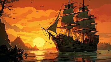 uma pirata navio dentro a oceano foto