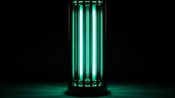 aqua verde néon luminária em Preto fundo generativo ai foto