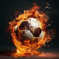 futebol queimado com fogo em Preto fundo generativo ai foto