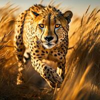 guepardo corrida dentro a africano campo generativo ai foto