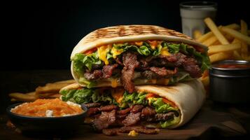 shawarma sanduíche com de outros refeições generativo ai foto