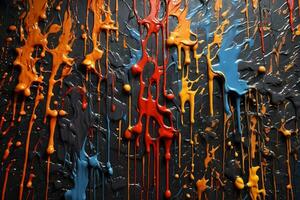 gotejamento pintura textura, colorida gotejamento pintura fundo, pintura gotejamento papel de parede, gotejamento tinta fundo, ai generativo foto
