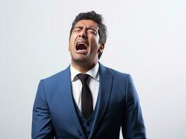 mexicano homem dentro emocional pose em branco fundo ai generativo foto