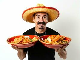 mexicano homem dentro emocional pose em branco fundo ai generativo foto