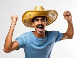 mexicano homem dentro emocional pose em branco fundo ai generativo foto