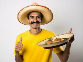 mexicano homem dentro emocional pose em branco fundo ai generativo foto