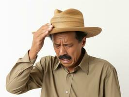 mexicano homem dentro emocional pose em branco fundo ai generativo foto