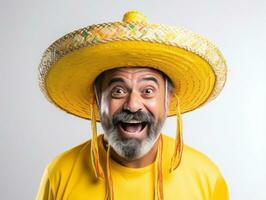 mexicano homem dentro emocional pose em branco fundo ai generativo foto