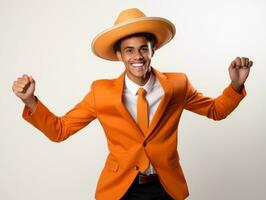 mexicano homem dentro emocional pose em branco fundo ai generativo foto