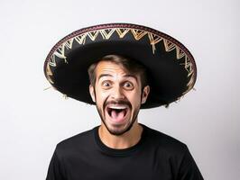 mexicano homem dentro emocional pose em branco fundo ai generativo foto