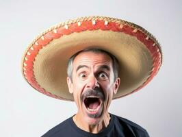 mexicano homem dentro emocional pose em branco fundo ai generativo foto