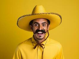 mexicano homem dentro brincalhão pose em sólido fundo ai generativo foto