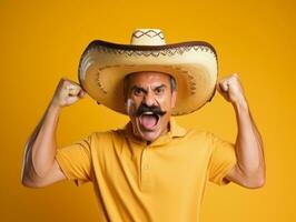 mexicano homem dentro brincalhão pose em sólido fundo ai generativo foto