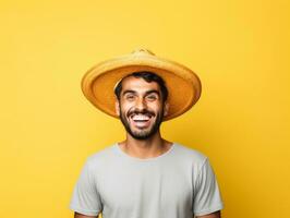 mexicano homem dentro brincalhão pose em sólido fundo ai generativo foto