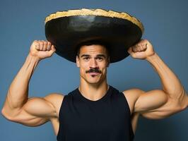 mexicano homem dentro brincalhão pose em sólido fundo ai generativo foto