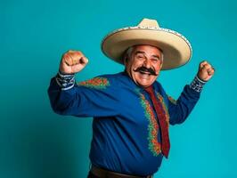 mexicano homem dentro brincalhão pose em sólido fundo ai generativo foto