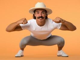 mexicano homem dentro brincalhão pose em sólido fundo ai generativo foto