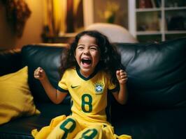 brasileiro criança comemora dele futebol equipes vitória ai generativo foto