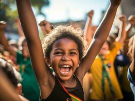 brasileiro criança comemora dele futebol equipes vitória ai generativo foto