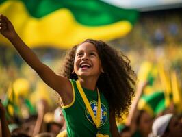 brasileiro criança comemora dele futebol equipes vitória ai generativo foto