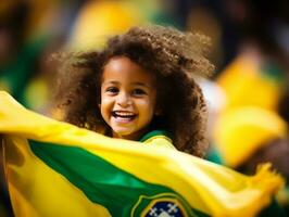 brasileiro criança comemora dele futebol equipes vitória ai generativo foto