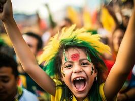 brasileiro criança comemora dele futebol equipes vitória ai generativo foto