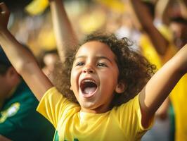 brasileiro criança comemora dele futebol equipes vitória ai generativo foto