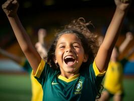 brasileiro criança comemora dele futebol equipes vitória ai generativo foto