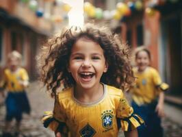 brasileiro criança comemora dele futebol equipes vitória ai generativo foto