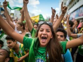 brasileiro criança comemora dele futebol equipes vitória ai generativo foto