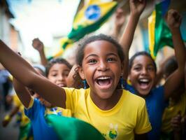 brasileiro criança comemora dele futebol equipes vitória ai generativo foto