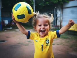 brasileiro criança comemora dele futebol equipes vitória ai generativo foto